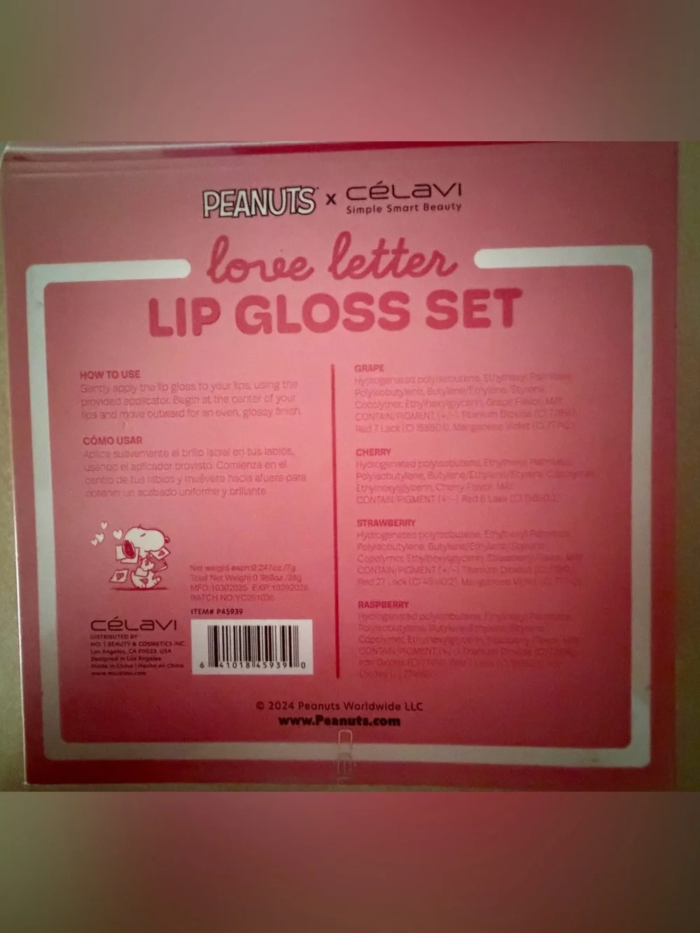 Peanuts and Celavi Love Letter Lip Gloss Set BNIB